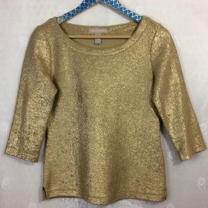 Banana Republic Shiny Gold 3/4 Sleeve Boatneck Top